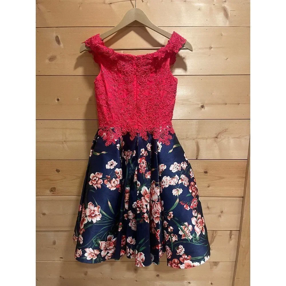 Ellie Wilde Mon Cherie Mikado Floral Beaded Pink Peekaboo Homecoming Mini Dress